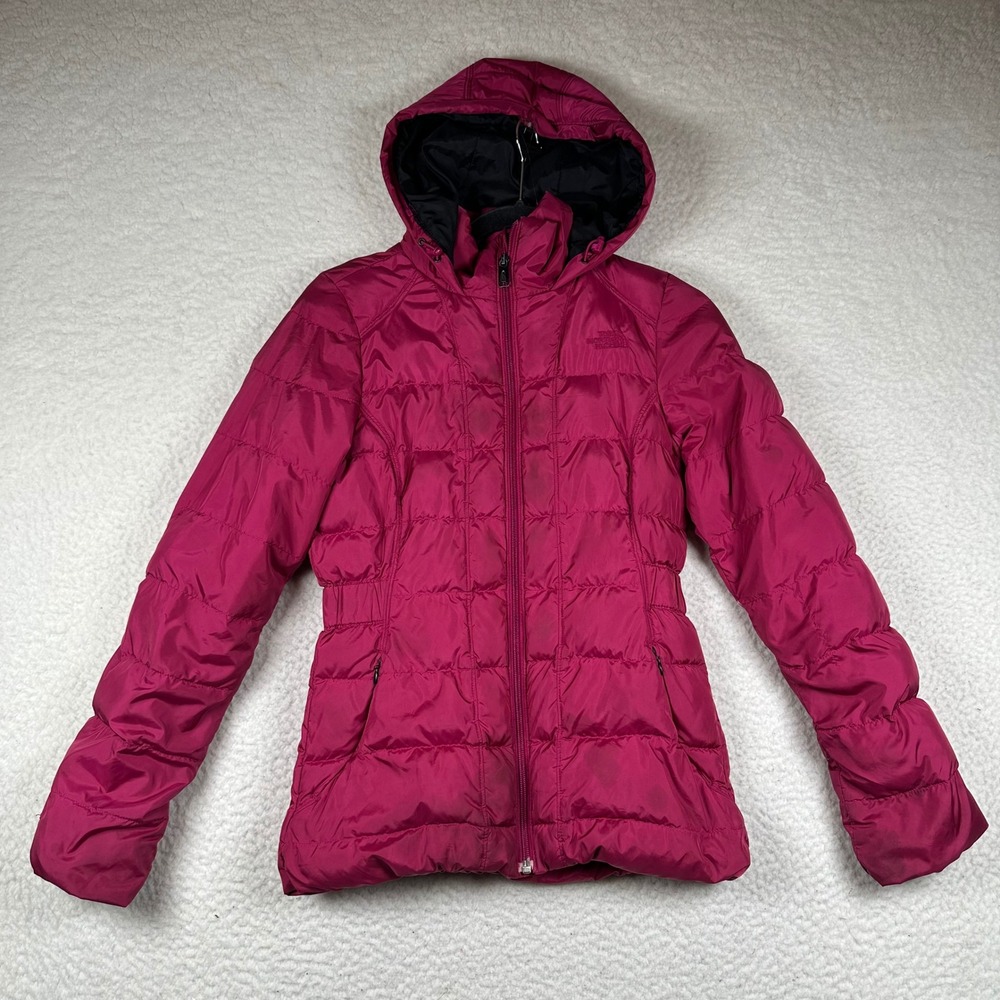 The North Face Puffer Jacket Womens Hooded Quilted Down XS Magenta Pink Winter
